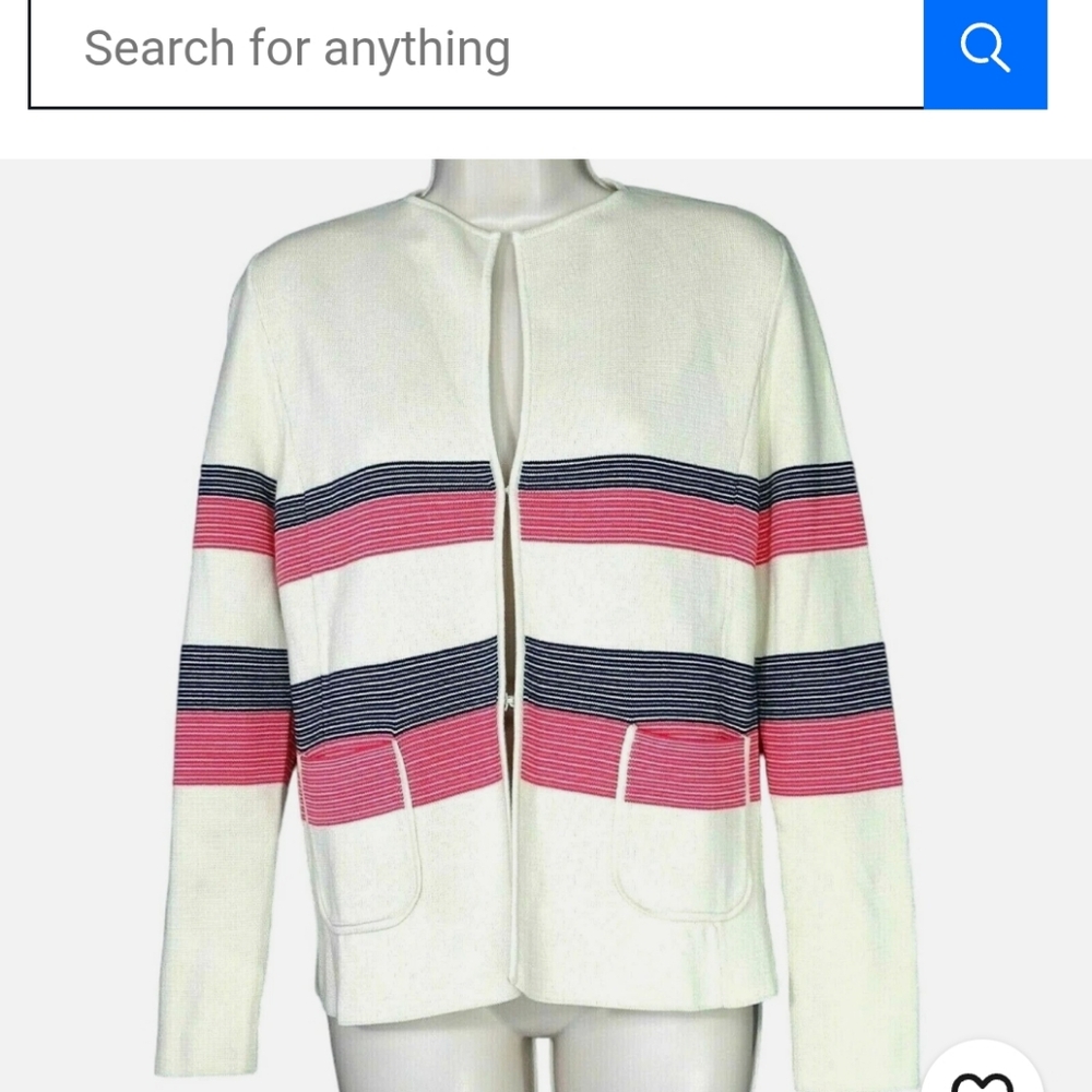 TALBOTS Hook Front Striped Cardigan - Medium petite